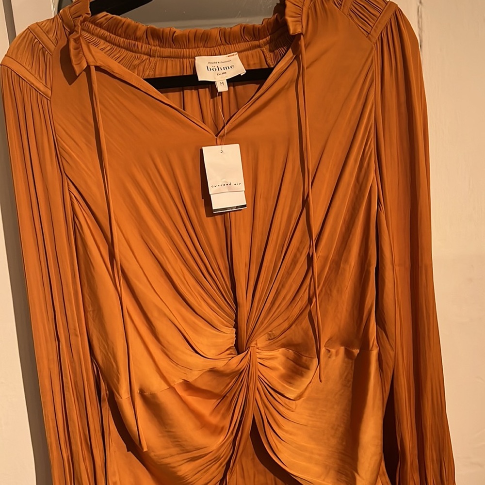 Bohme golden yellow silk long sleeve top, cropped in the middle - Picture 3 of 4